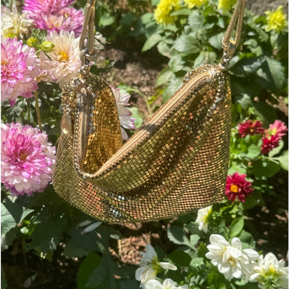 Whiting and Davis gold mesh crossbody